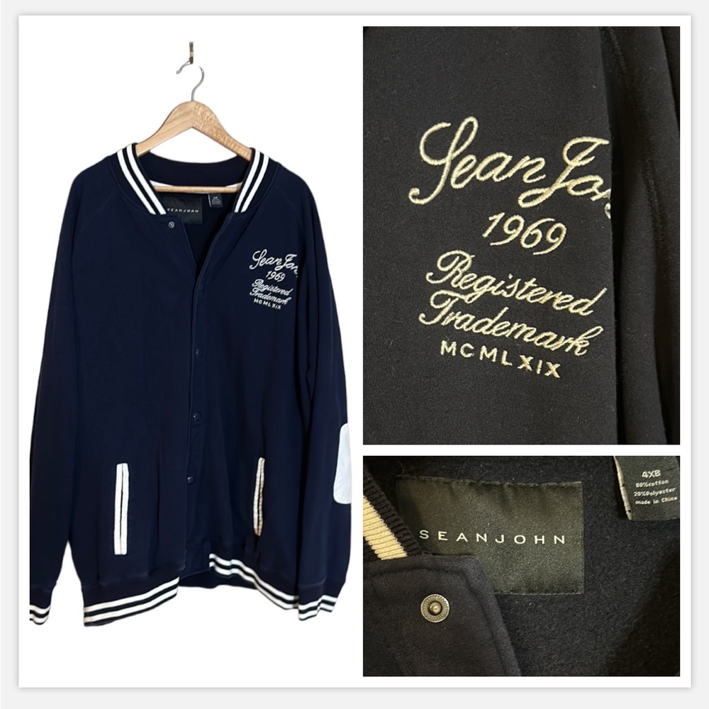 Vintage late 90s SEAN JOHN Men's Varsity Letterman Blue White Jacket Size 4XB